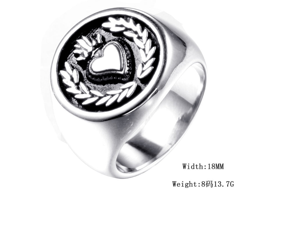 Heart Signet Ring Titanium Steel Color Finish Durable Hypoallergenic European American Style Band Subtle Shine