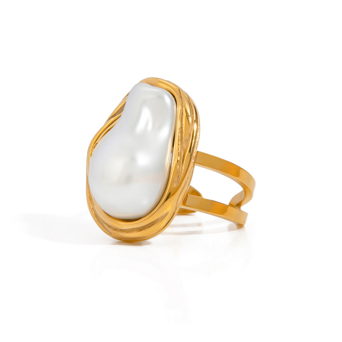 Gold Ring With Pearl Stainless Steel Adjustable Geometric Jewelry For Her Original Design Elegant Everyday Use