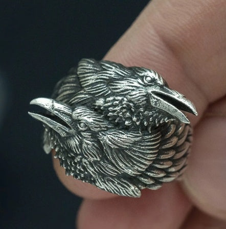 Mens Vintage Alloy Ring Two Crow Design Animal Zodiac Ring Electroplated Black Finish Men Fashion Jewelry Ring