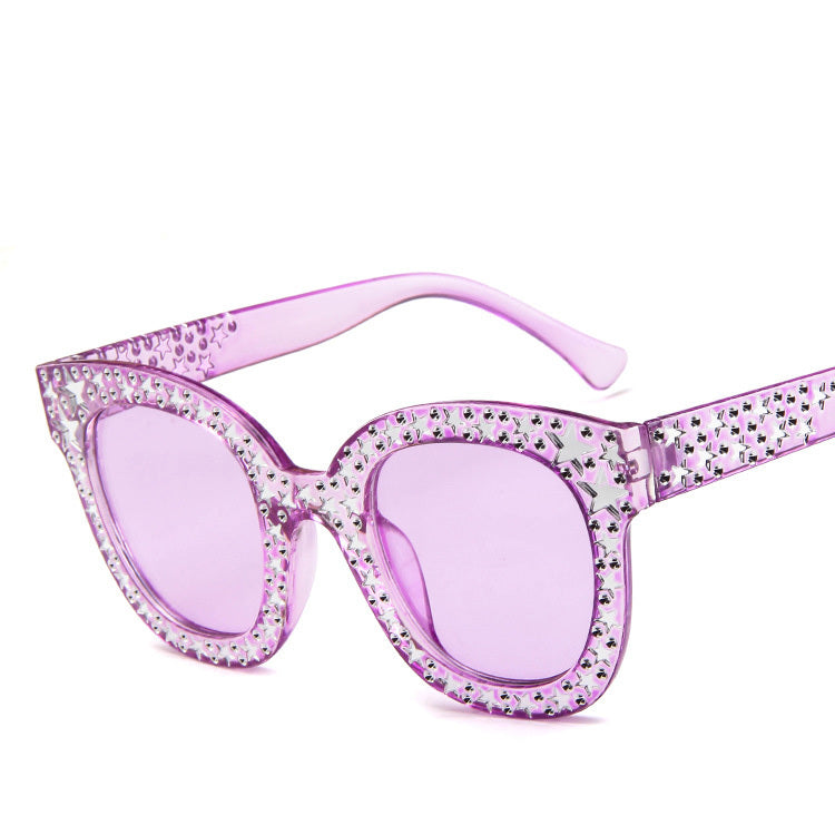 Women Cat Eye Sunglasses Star Embellished Resin Lens UV400