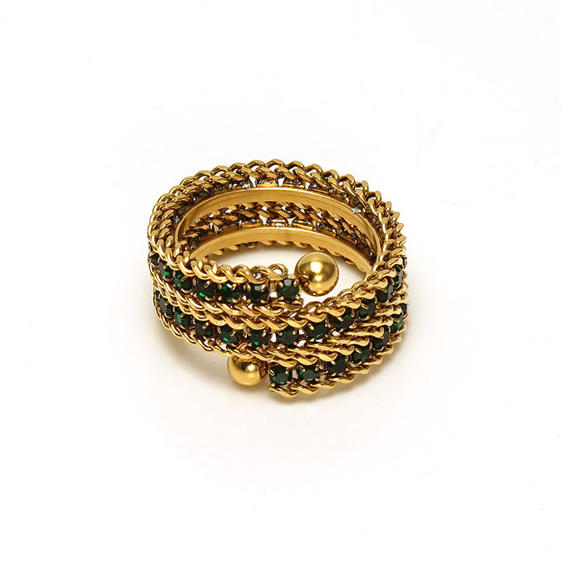 Women's Stainless Steel Ring 18K Gold Plated Full Diamond Multilayer Inlaid Zirconium Geometric Ring Fashion Jewelry for Women Girls Party