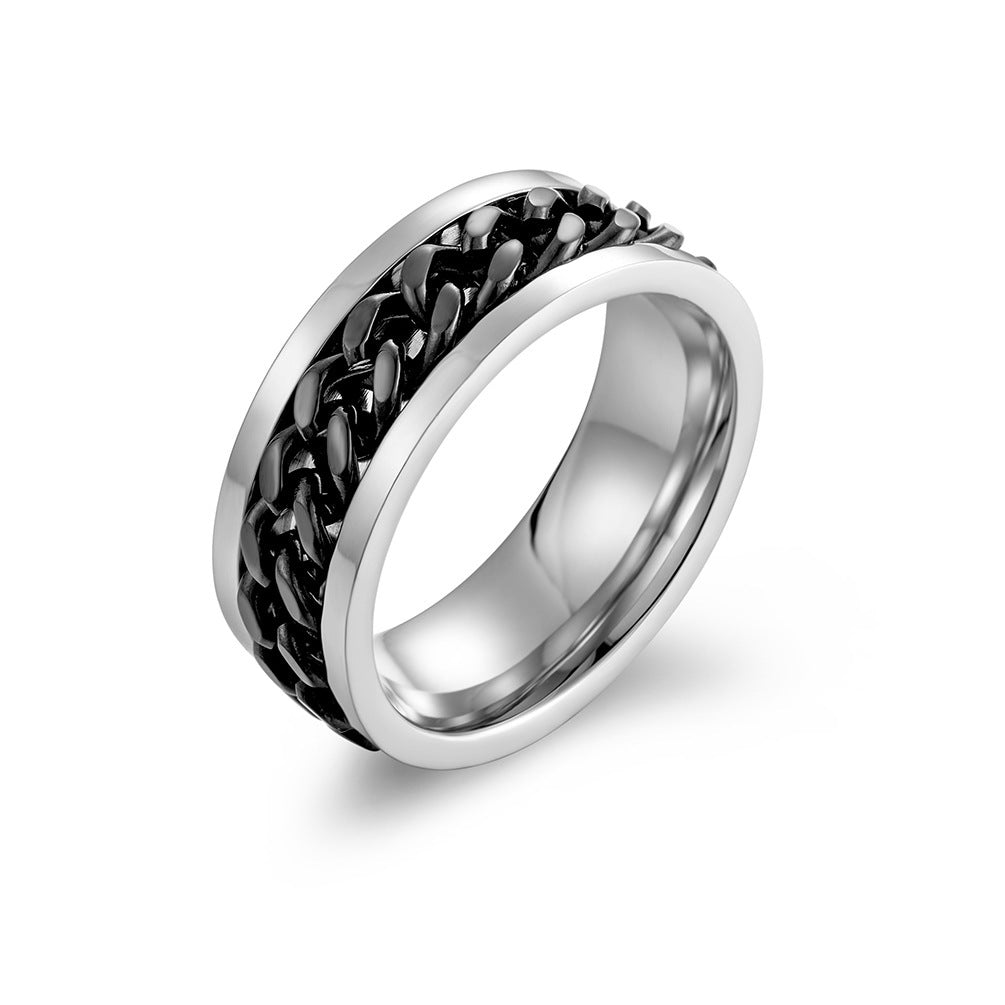 Mens Titanium Steel Chain Ring Geometric Ring Individually Packed Ideal For Birthday Holiday Or Business Gifts