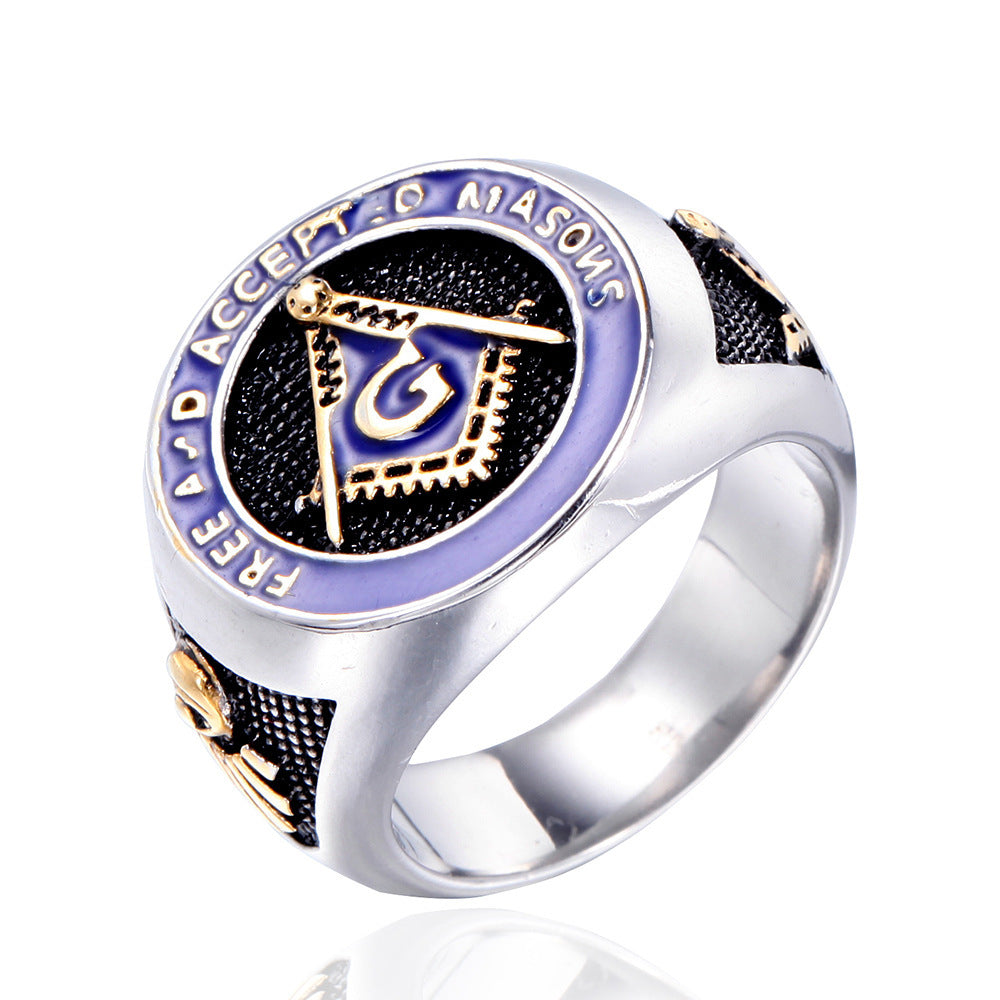 Men's Titanium Steel Ring Retro Punk Geometric Ring Handmade Individually Packed Epoxy Band Ring European and American Design Statement Ring for Men Sizes 7 to 13