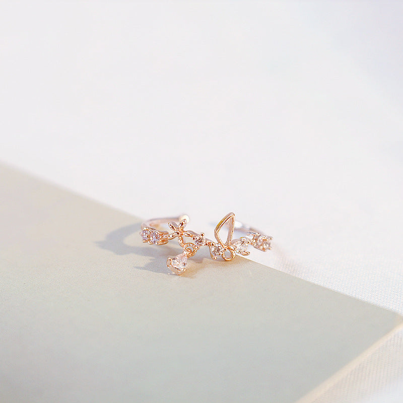 Rose Gold Plated Copper Ring With Pink Zircon Stone And Oil Drop Accent Womens Jewelry Fashion Ring 16mm Inner