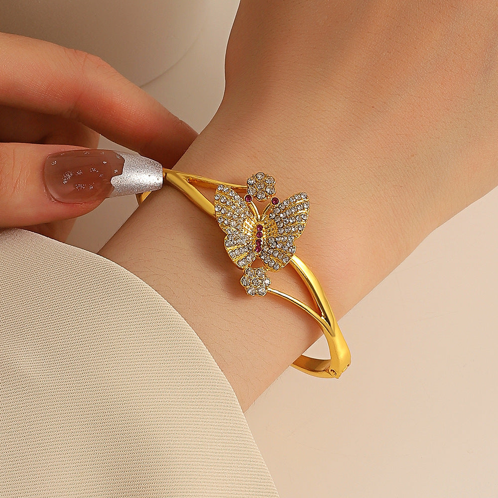 Womens Diamond Butterfly Bracelet Alloy Inlaid Diamond Design Fashion Jewelry Silver Gold Rose Gold Collection