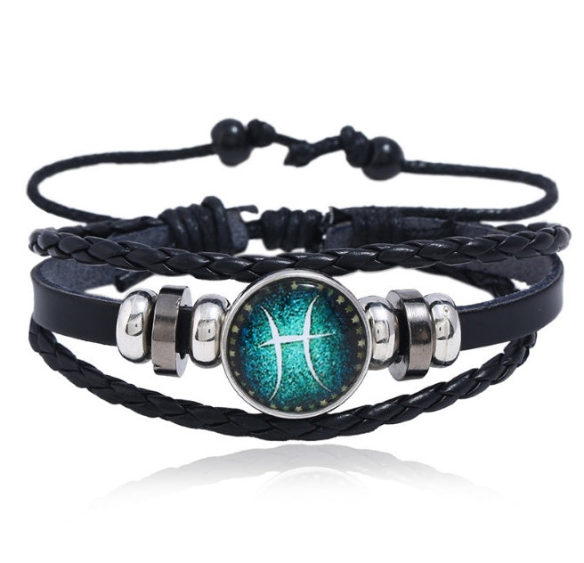 Couples Woven Leather Bracelet Vintage Constellation Design Zodiac Gift For Anniversary Travel Keepsake Gift Box Ready