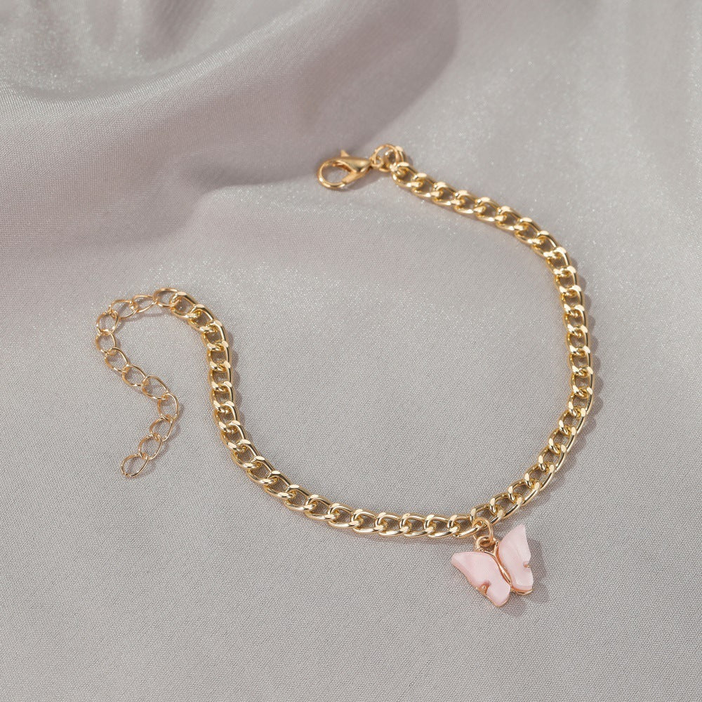 Womens Butterfly Anklet Electroplated Alloy Foot Jewelry European Fashion Charm Anklet Elegant Accessory Butterfly