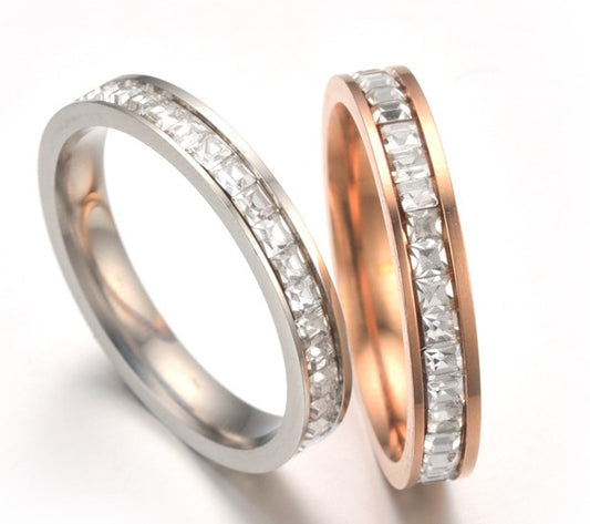 Titanium Steel Ring Single Row Diamond Ring For Women And Girls European American Minimalist Ring Steel Or Rose Gold