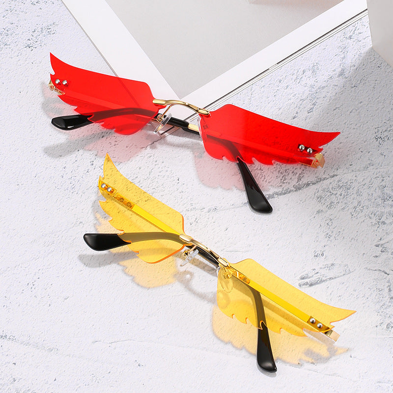 Sunglasses UV400 Protection Metal Frame Irregular Feathers PC Lenses Fashion Personality Sun Feathers Feathers