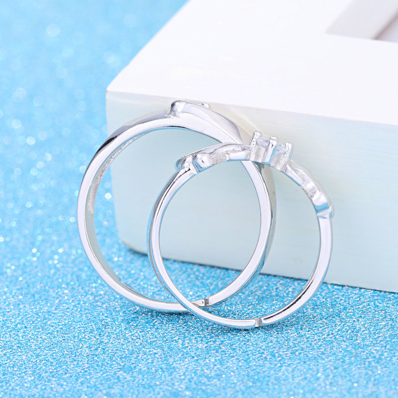 Sterling Silver Floral Wedding Rings For Couples Gem Inlaid Electroplated Elegant Bands Anniversary Jewelry Set