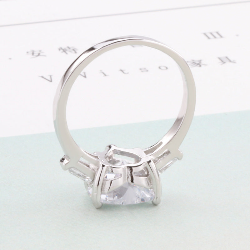 Peach Heart Diamond Ring White Copper Zircon Heart Shape Fashion Jewelry For Women Gift Idea Travel Ideal Gift