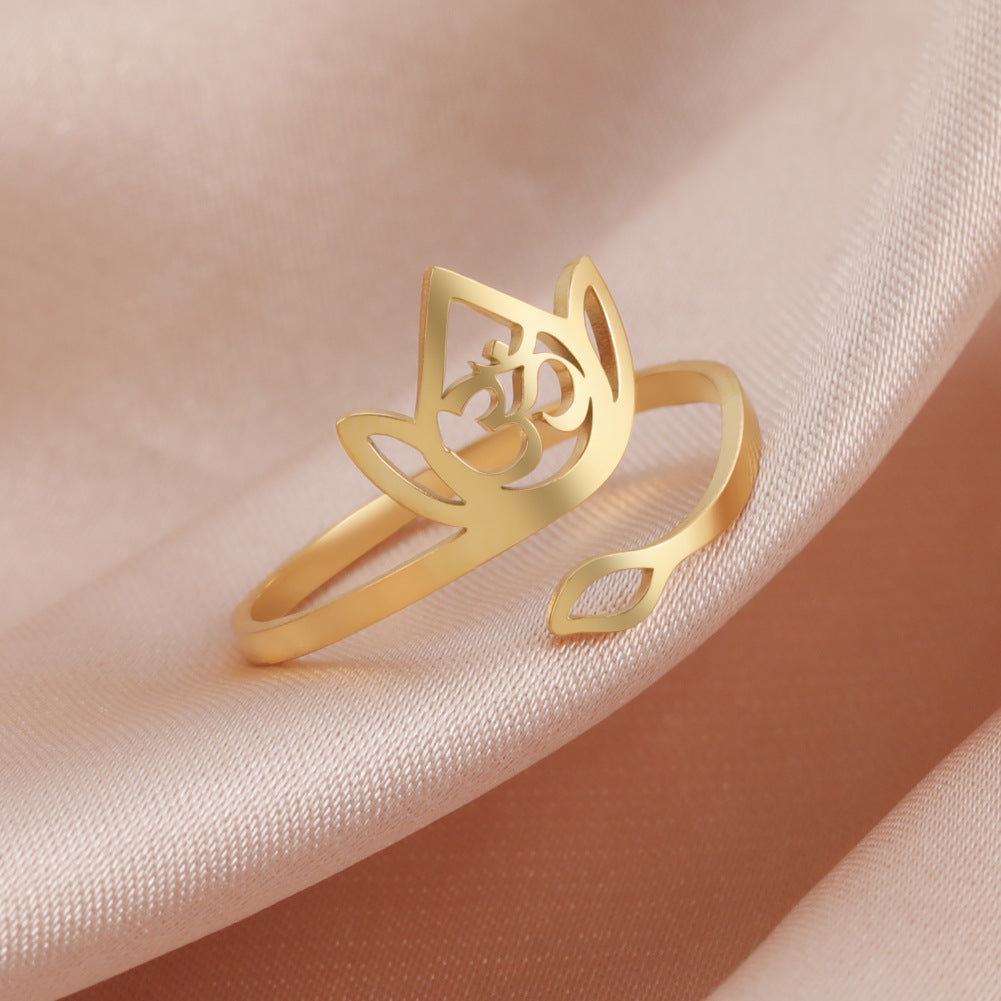Lotus Flower Ring Adjustable Stainless Steel Vintage Inspired Jewelry For Her Gift Idea Elegant Everyday Style