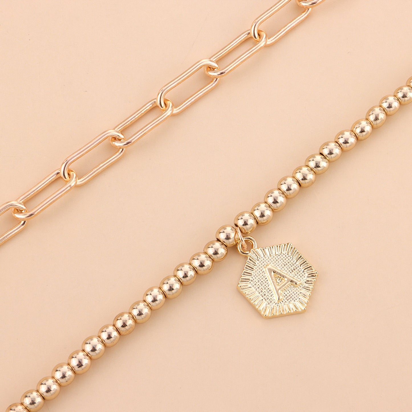 Womens Double Layer Round Bead Bracelet Electroplated Alloy Fashion Jewelry Letter Number Text Design European