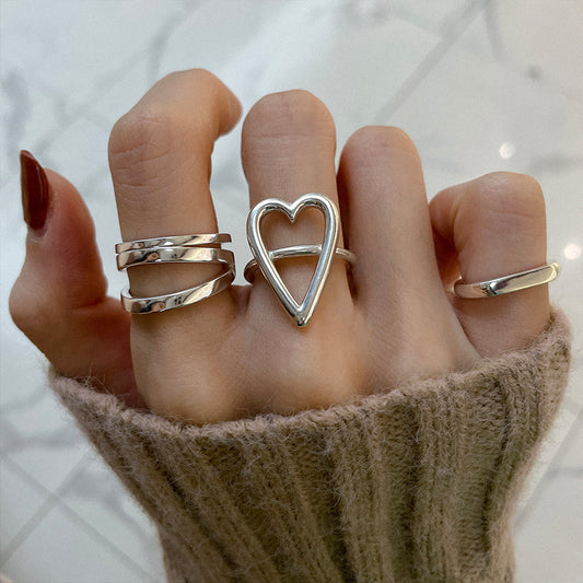 Womens Adjustable Heart Ring Multilayer Fashionable Elegant Ring Thai Silver Plated Ring For Women Girls Heart