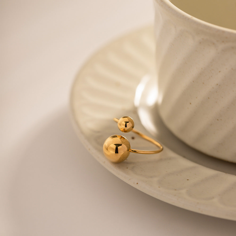 Womens Gold Plated Stainless Steel Ring With Geometric Ball Design Colorfast Electroplated Finish Jewelry Everyday