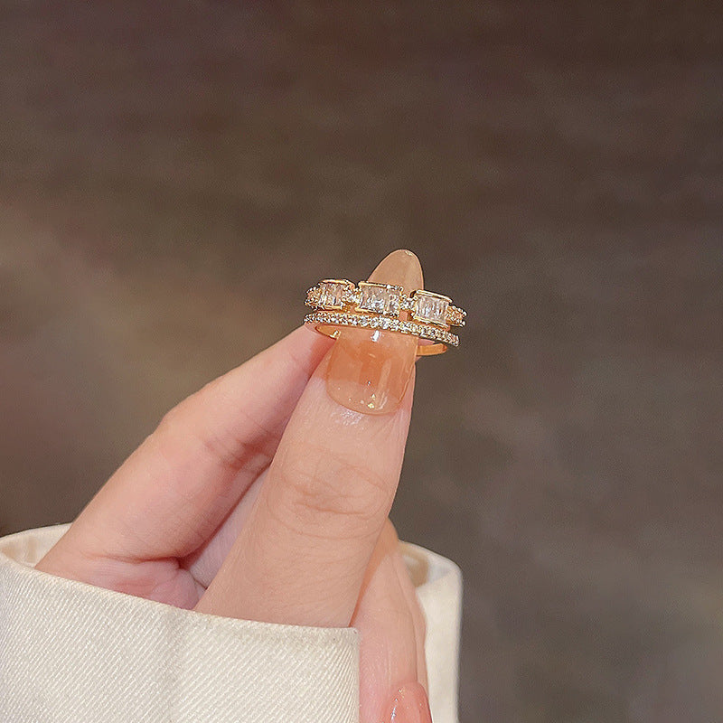 Elegant PearlWhite Ring Geometric Copper Band Electroplated White Gold Gemstone Inlay Gift For Her Korean Style