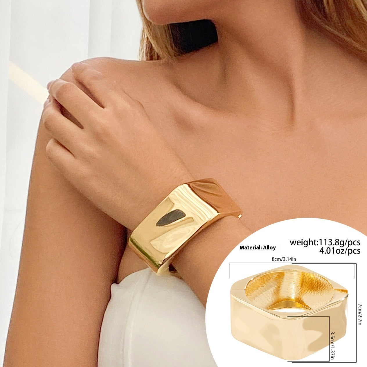 Women Wide Cuff Bangle Bracelet Fashion Jewelry Electroplated Finish Irregular Design Alloy Gloss Elegant Chic