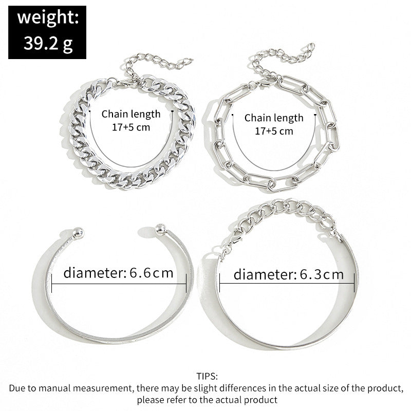 Womens Four Piece Alloy Bracelet Set With Geometric Charms And Love Letter Design In Golden And Silver Plating
