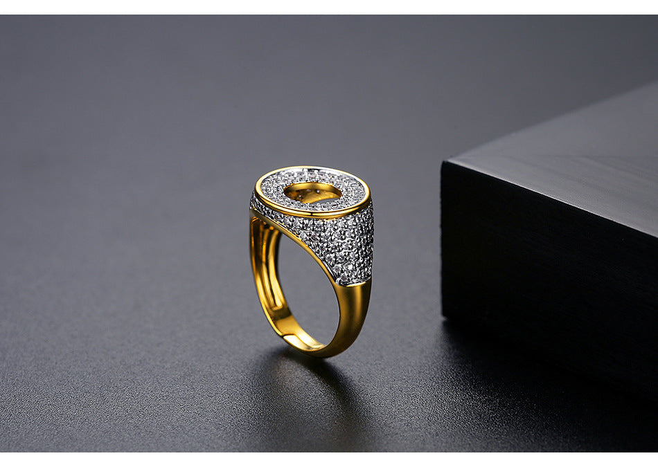 Geometric Zircon Stone Open Adjustable Ring Copper Jewelry for Her Hip Hop Style Gift Elegant Copper Accessory