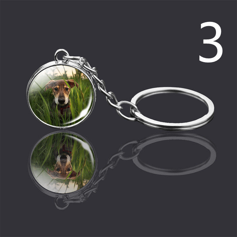 Dog Keychain Double Sided Glass Ball Pendant Exquisite Metal Design Key Chain For Pet Lovers Gift For Everyday