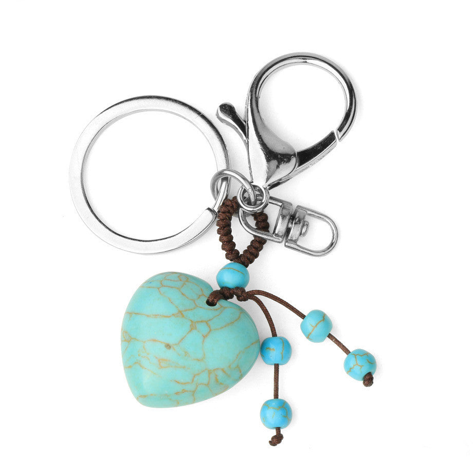 Natural Stone Keychain Electroplated Love Heart Key Chain Water Drop Bell Freshly Baked Unique Stone Drop Bell