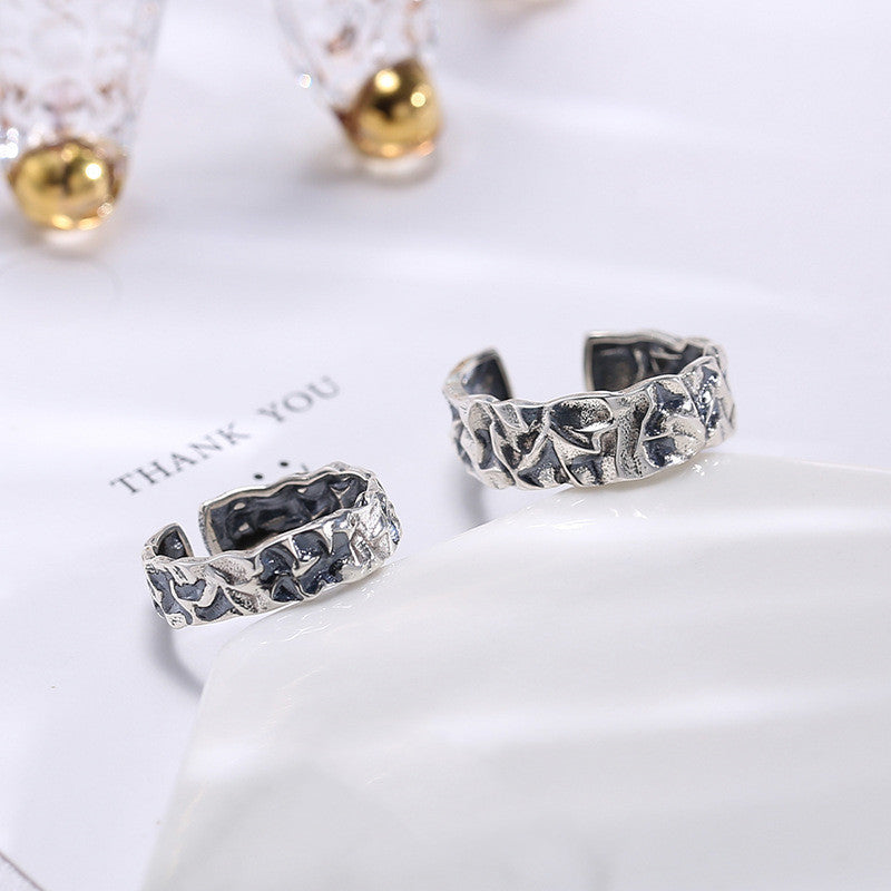 Sterling Silver Couple Ring for Men and Women S925 Matching Rings Retro Jewelry Adjustable Opening Bands Anniversary Gift Promise Rings Set