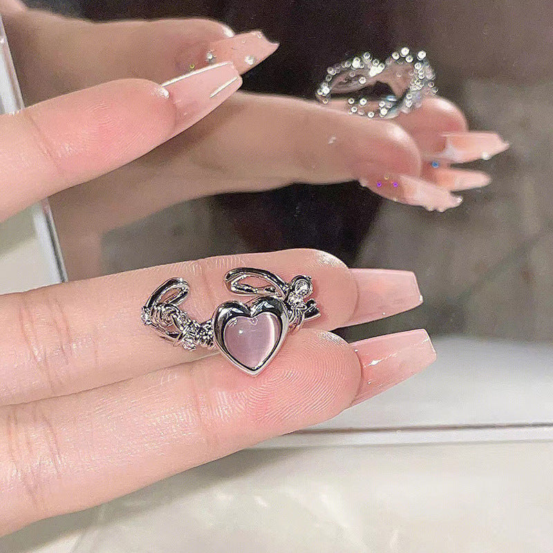 Womens Opal Heart Ring Elegant Heart Shaped Platinum Plated Copper Jewelry For Her Fashion Accessory Everyday Wear