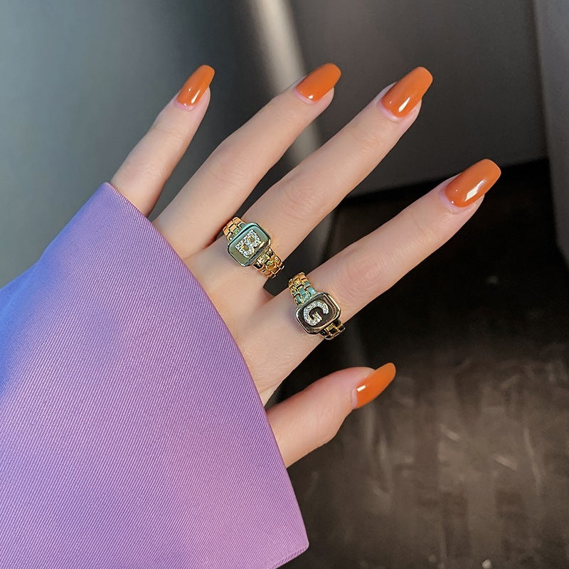 Women's Adjustable Initial Ring Gold Plated Copper Open Ring With Letter And Zirconia Accent Fashion Jewelry Accessory