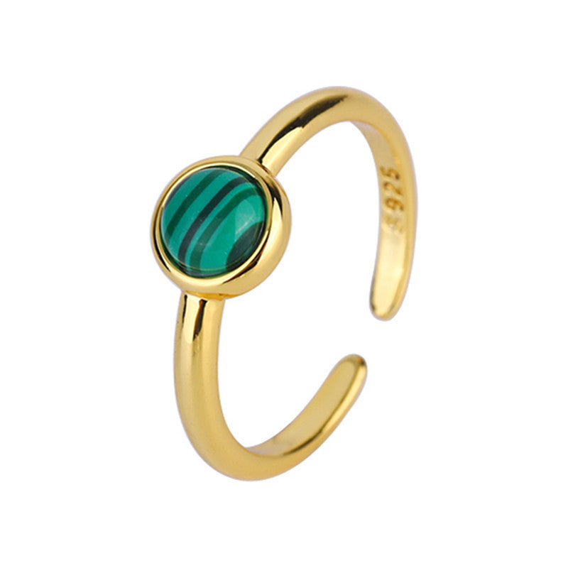 Malachite Round Copper Adjustable Ring For Women Fashion Jewelry Everyday Wear Gift For Elegant Style Gift Box