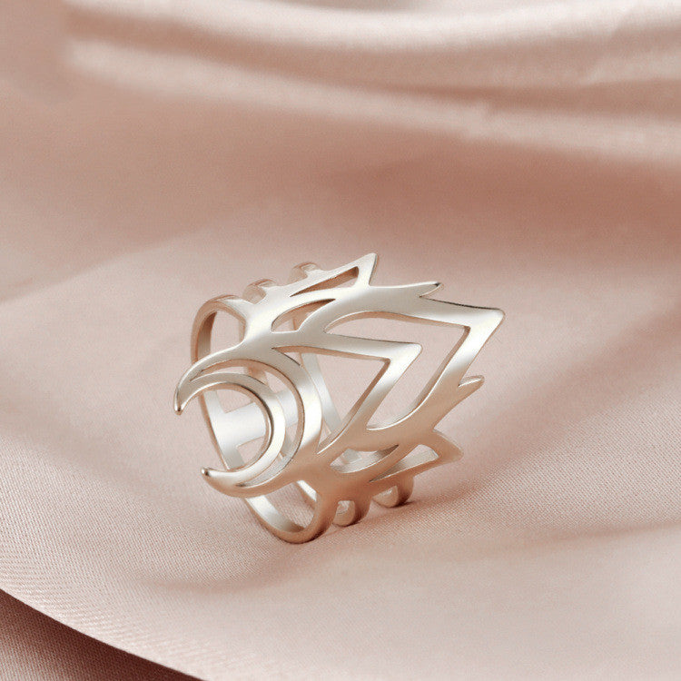 Crescent Moon Ring Stainless Steel Exaggerated Geometry Wide Band Unisex Flame Design Casual Jewelry For Women