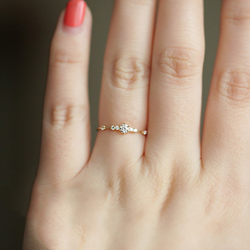 Womens Adjustable Copper Ring Electroplated White Gold Geometric Ring Affordable Luxury Jewelry Gift for Her