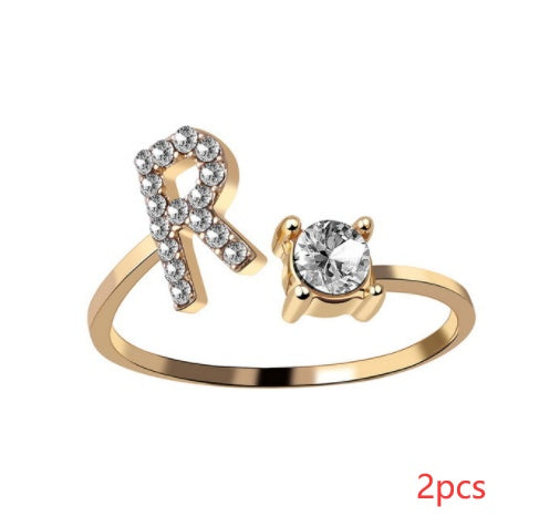 Womens Initial Letter Ring Adjustable Vintage Jewelry Zircon Accents Alloy Rhinestone Ring Perfect For Gifting