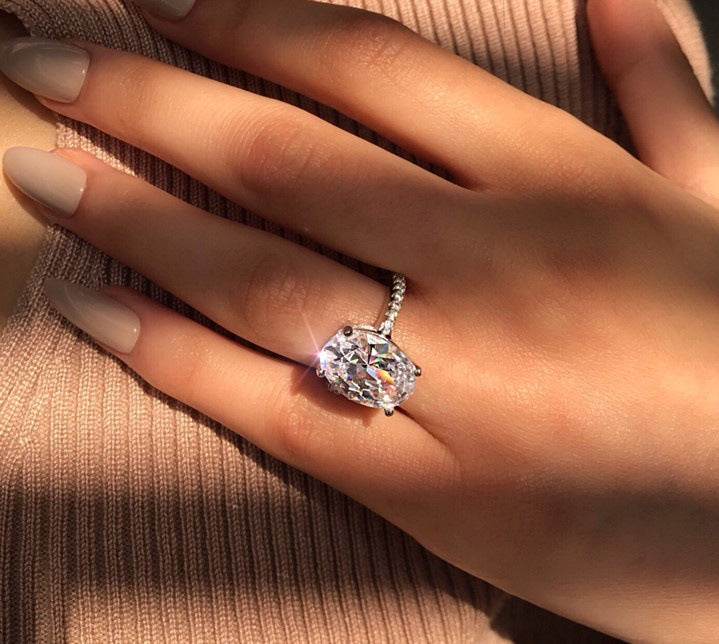 Womens Diamond Geometric Sterling Silver Ring Sparkling Engagement Promise Anniversary Wedding Jewelry Gift For Her