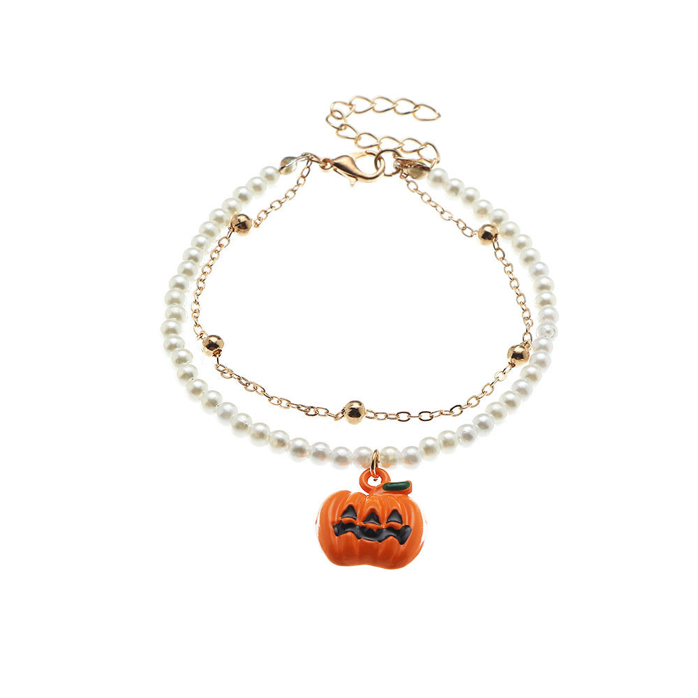 Womens Pearl Pumpkin Design Bracelet Halloween Jewelry Resin Festive Costume Accessory Imitation Pearls Charms