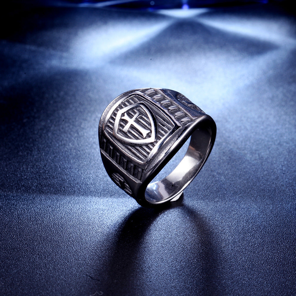 European and American cross personality titanium steel shield ring