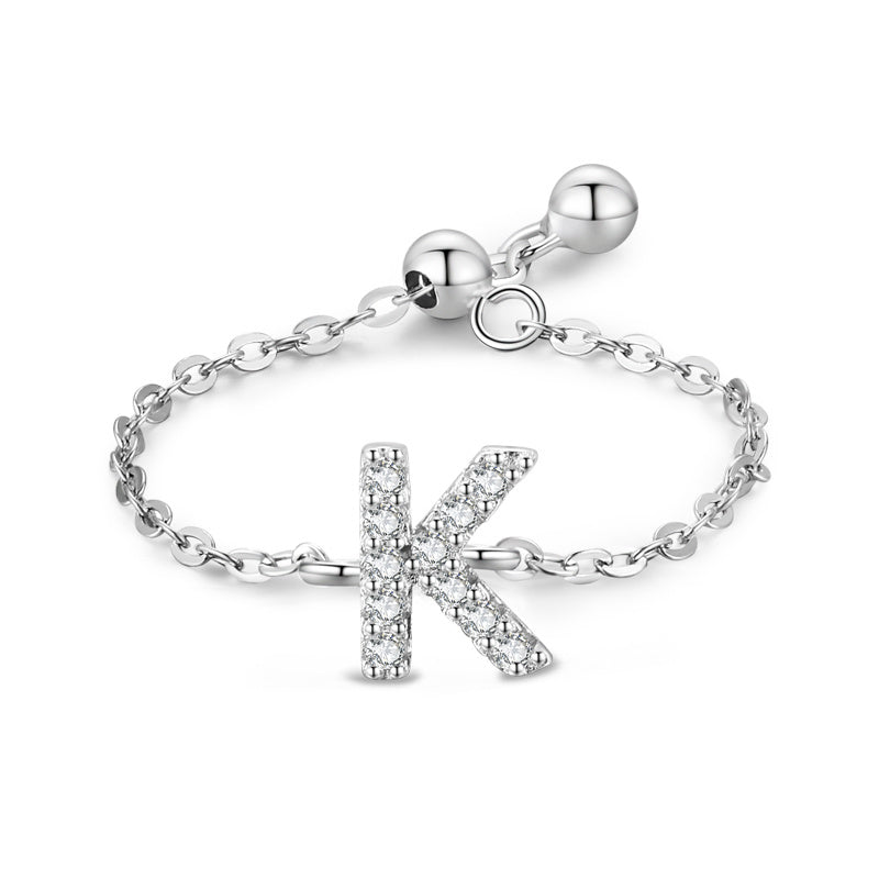 Womens Letter Chain Ring Adjustable Opening Female Fashion Ring Niche Design Love Thin Silver Jewelry English Ring
