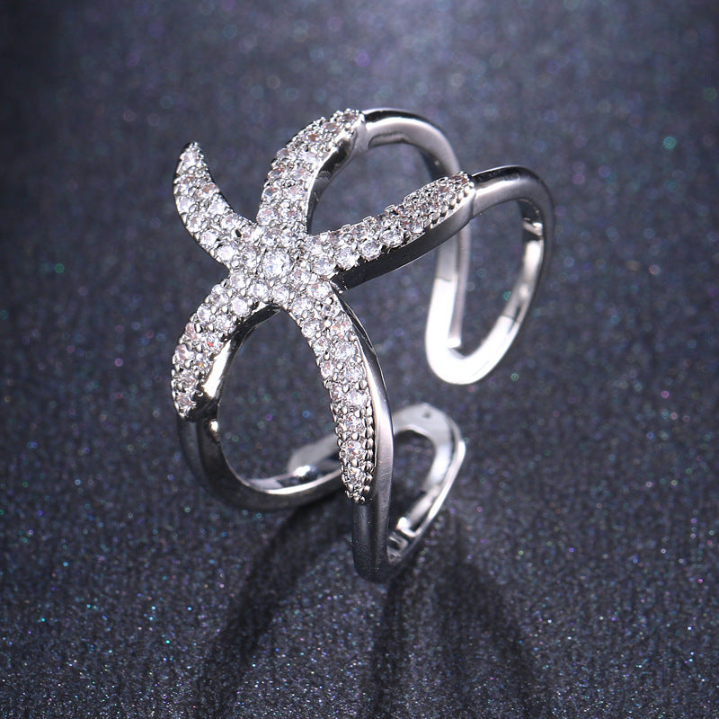 Delicate Zircon Starfish Adjustable Ring