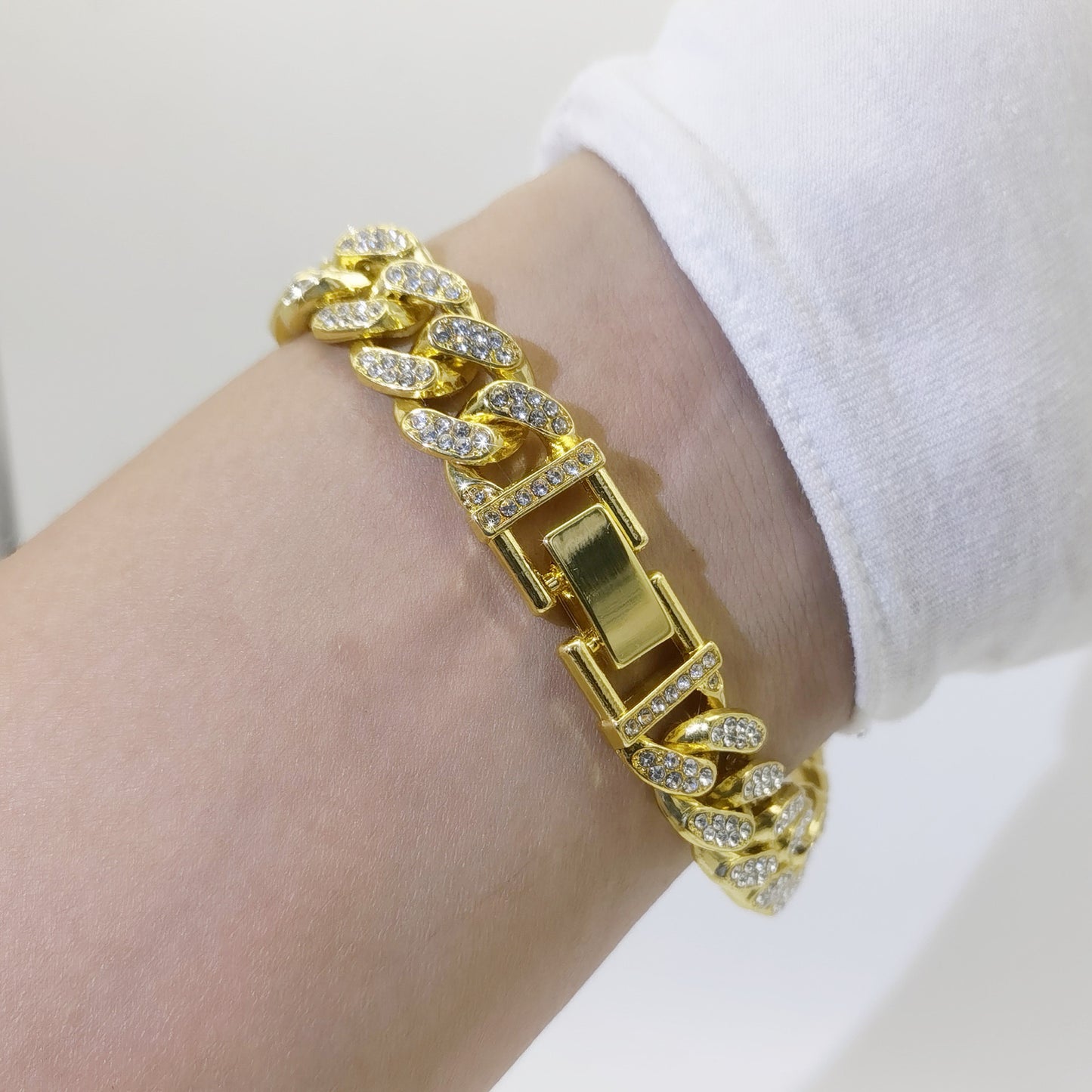 Flat Cuban Link Chain Bracelet With Water Wave Geometry Alloy In Gold And Silver Gift Box Finish Polished Durable