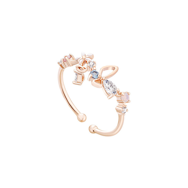 Rose Gold Plated Copper Ring With Pink Zircon Stone And Oil Drop Accent Womens Jewelry Fashion Ring 16mm Inner