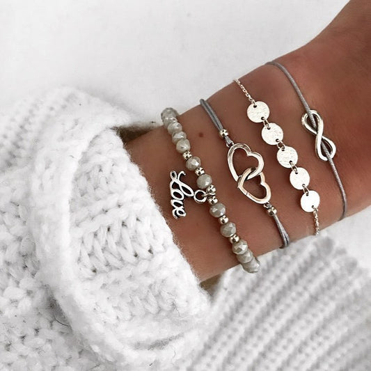 Heart Shape Unisex Alloy Bracelet Set Electroplated Anniversary Gift For Travel European Style Jewelry For You