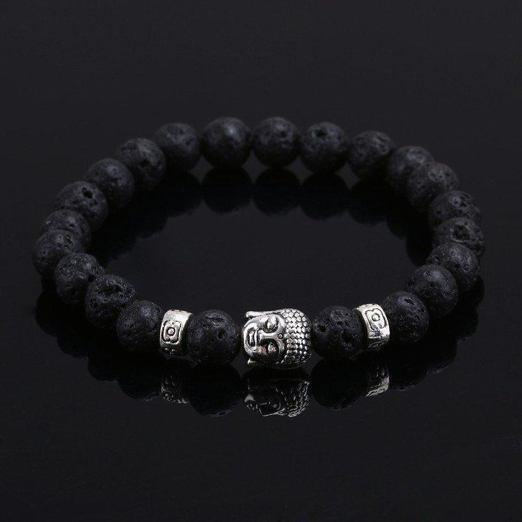 Unisex Lava Stone Bracelet Buddha Head Ethnic Bead Peaceful Warrior Alloy Plated Jewelry Ethnic Style Bead Art