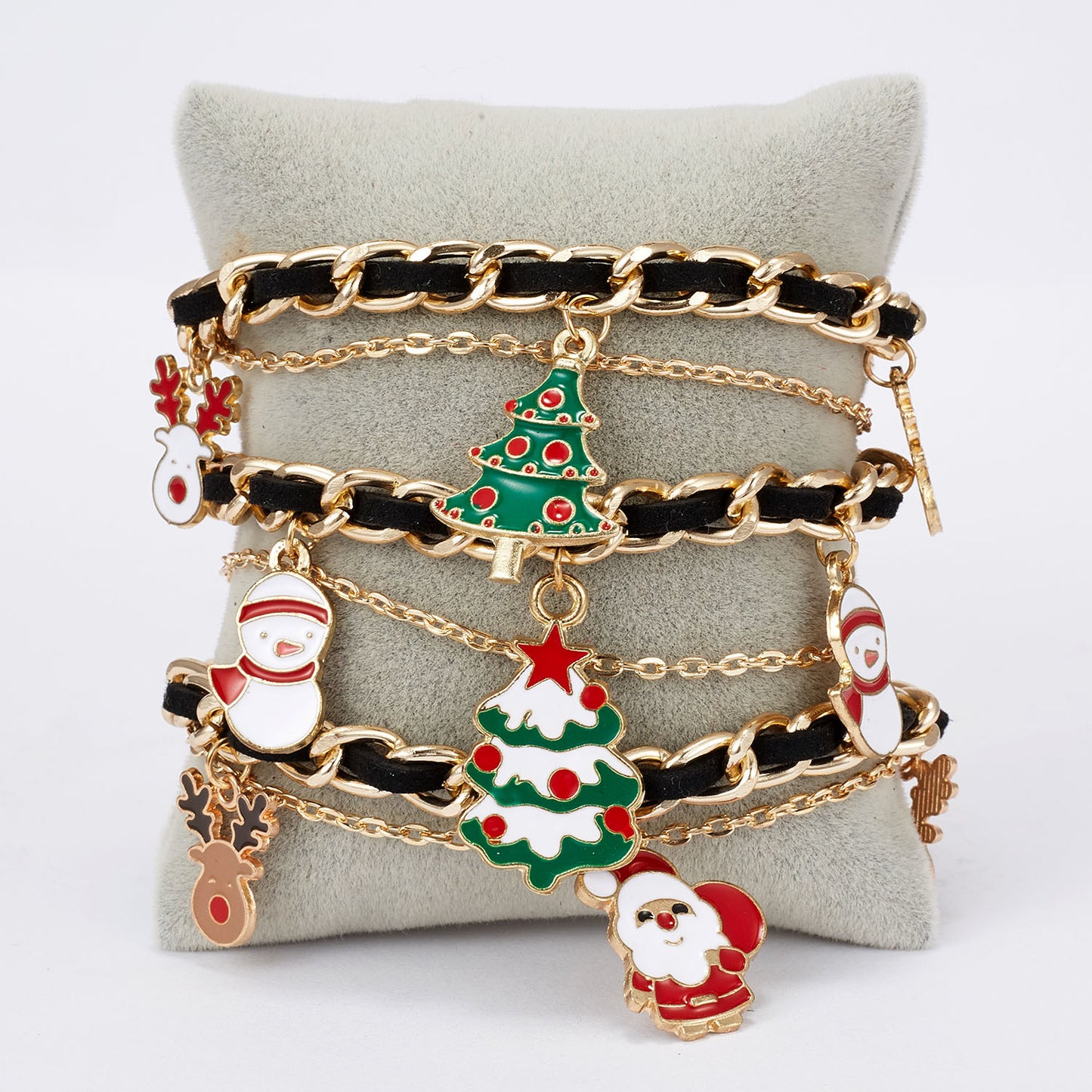 Womens Christmas Bracelet Multi Layer Braided Alloy Geometric Bangle Fashion Jewel Gift For Her Season Jewelry