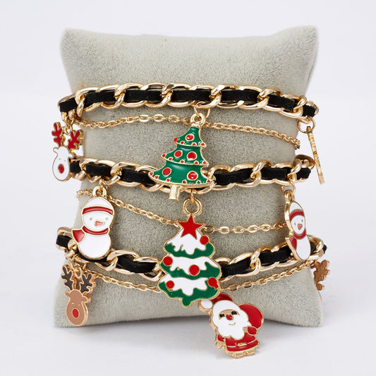 Womens Christmas Bracelet Multi Layer Braided Alloy Geometric Bangle Fashion Jewel Gift For Her Season Jewelry