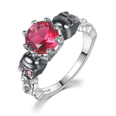 Vintage Skull Ring Black Gold Plated Copper Zircon Inlay