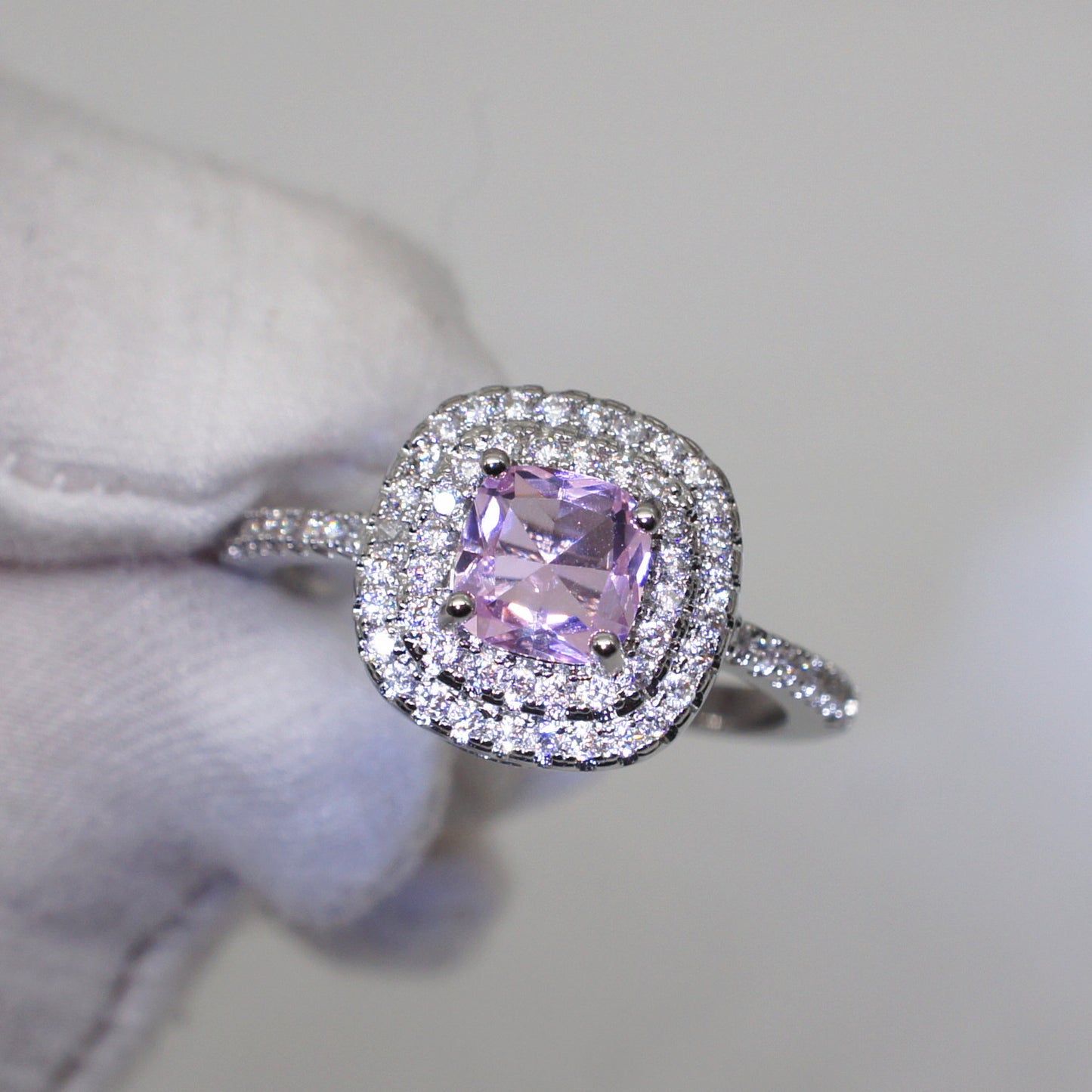 Double Layer Tiger Claw Square Zircon Ring Mosaic Topaz Diamonds In White Purple Pink Jewelry Gift For Big Day