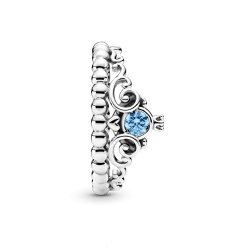 Women Sterling Silver Ring with Diamond Crown Setting for Anniversary Fashions All Match Winter Style Timeless