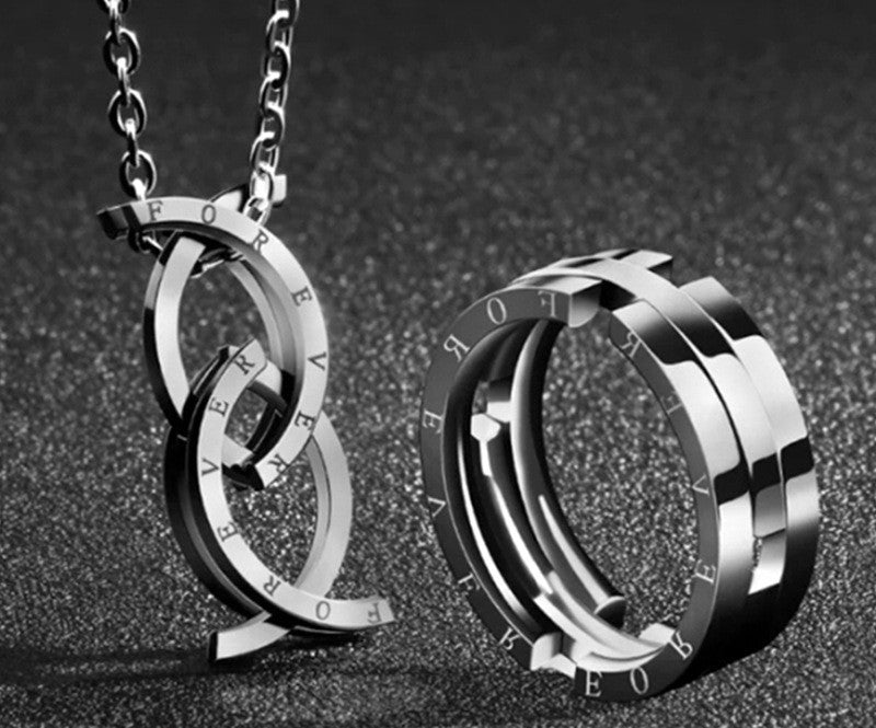 Geometric Titanium Steel Couple Rings Polished Design Matching Wedding Bands Non Inlayed Promise Rings For Him