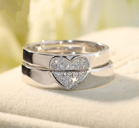 Heart Shaped Couple Rings Copper With Gold Inlay Gems