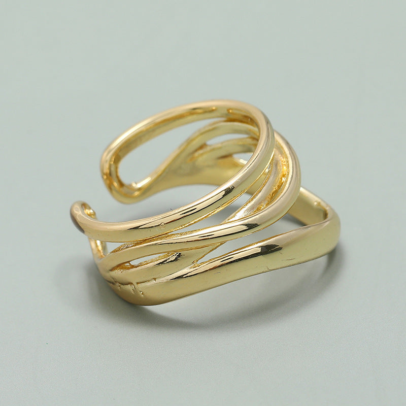 Unisex Copper Ring Adjustable Electroplated Light Gold Finish Durable For Everyday Wear Opening Design For All