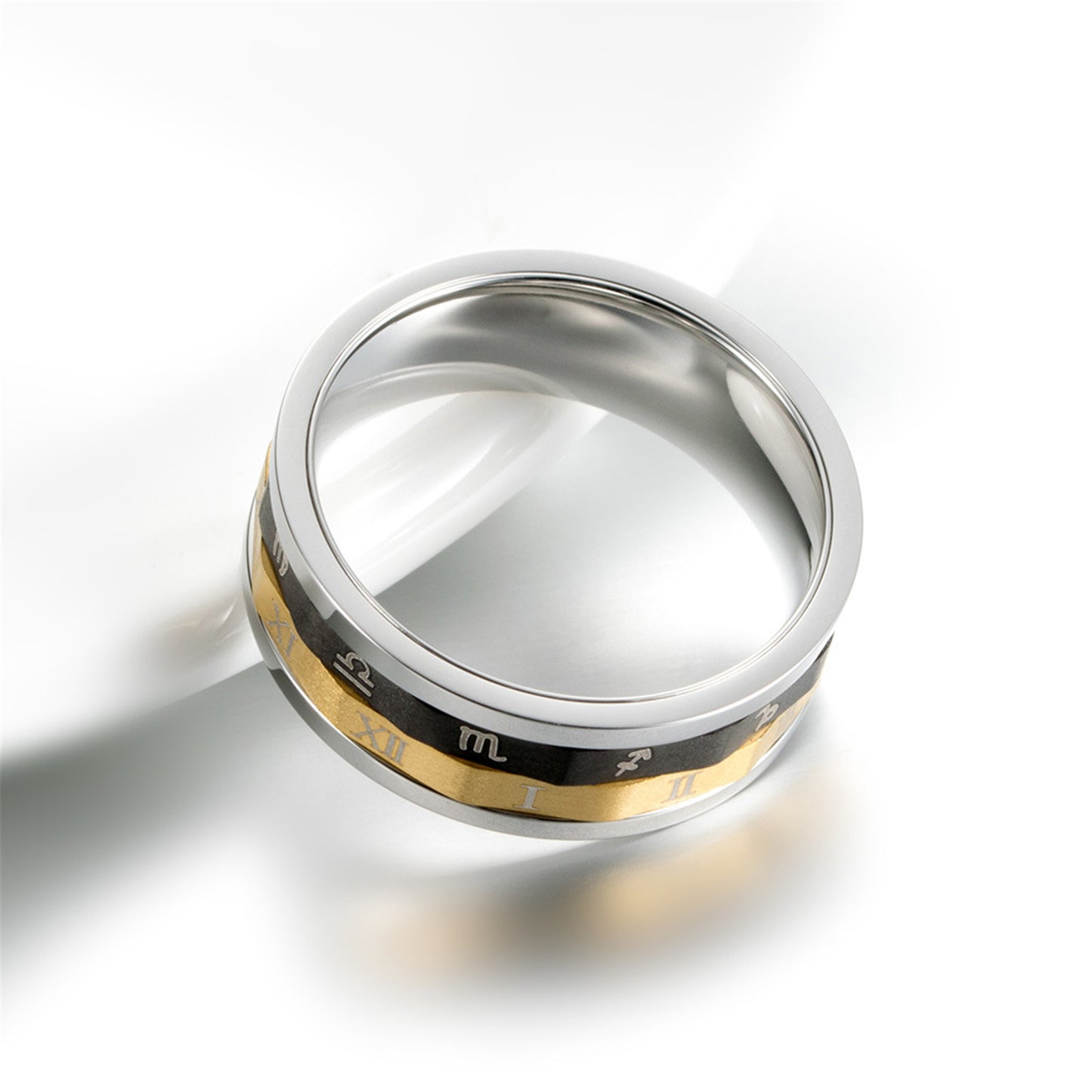 Unisex Titanium Steel Ring with Twelve Constellation Design and Roman Numerals Band Men and Women Fashion Jewelry Ring Simple Anniversary Gift